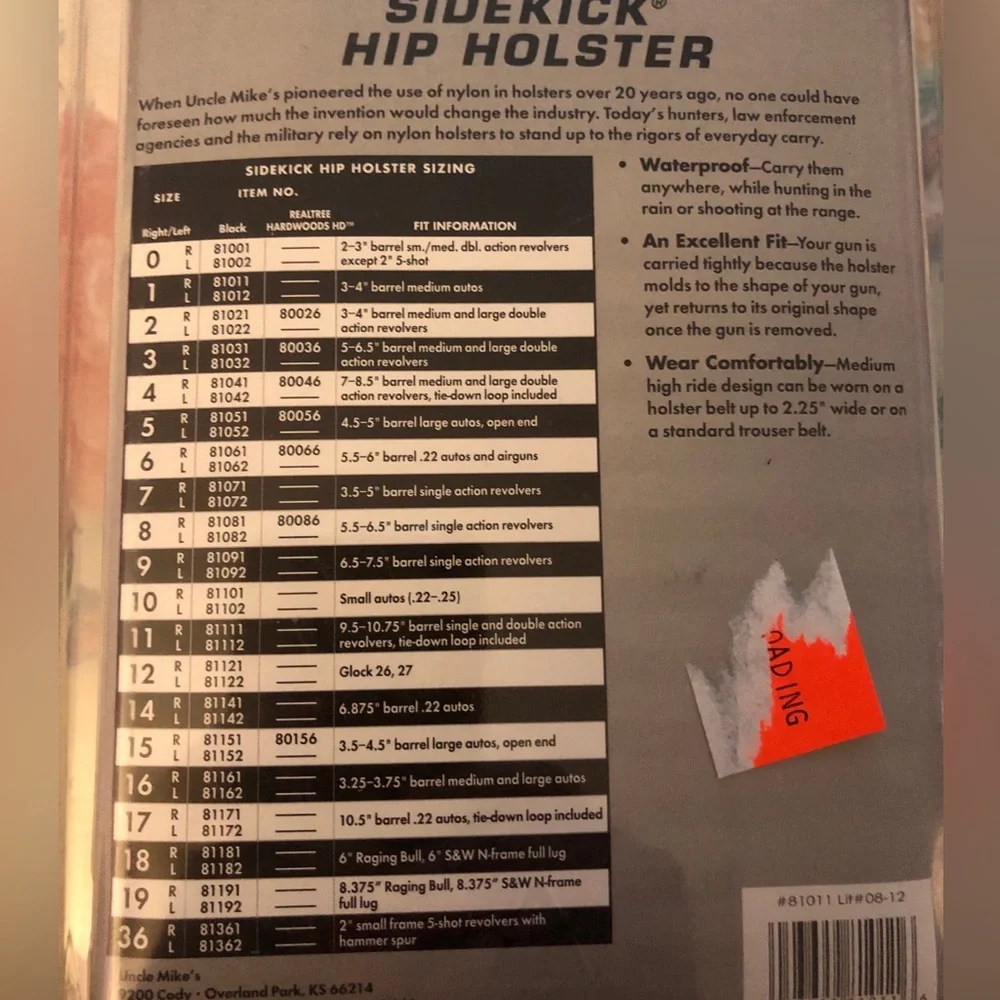 Uncle Mike’s Sidekick Black Kodra Holster size 1: 3-4” Autos, Right Hand
